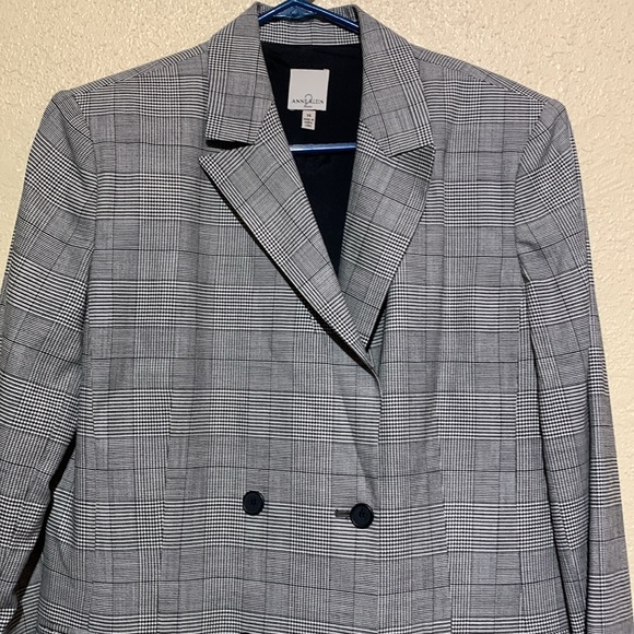 Anne Klein Blazer Jacket 14 Double Breasted Hounds Tooth Black White Pockets - Picture 4 of 15